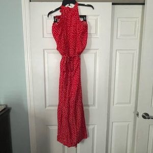 Red polka dot maxi dress